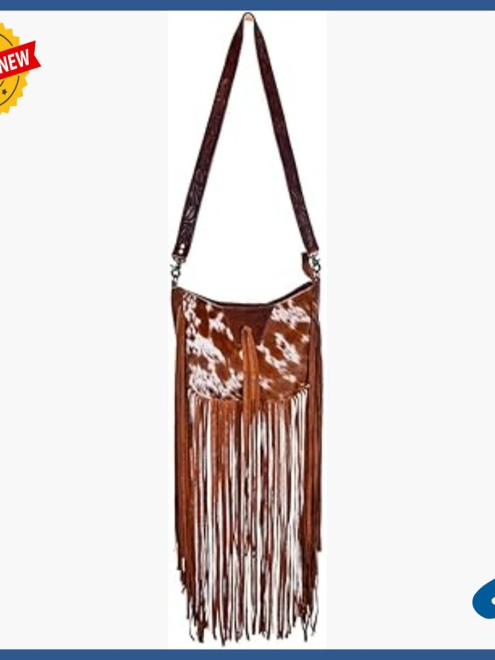 Western Leather Hobo Bag with Fringes Hand Tooled Strap YKK Zipper